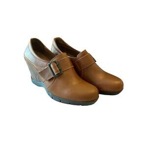 Sanita The Original Danish Clog Wedge Slip On Buckle Strap Cognac Brown Size 36